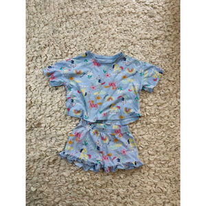 Girls F&F Pajama Set 2T Blue Pink Unicorns Rainbow Ruffle Cotton